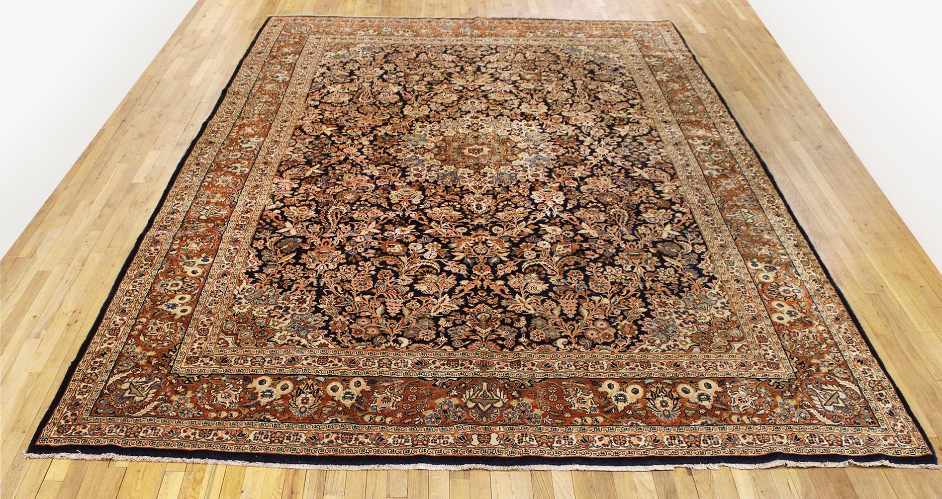 Hand-Knotted Vintage Persian Kazvin Oriental Rug, in Room Size with Flowers and Soft Tones For Sale