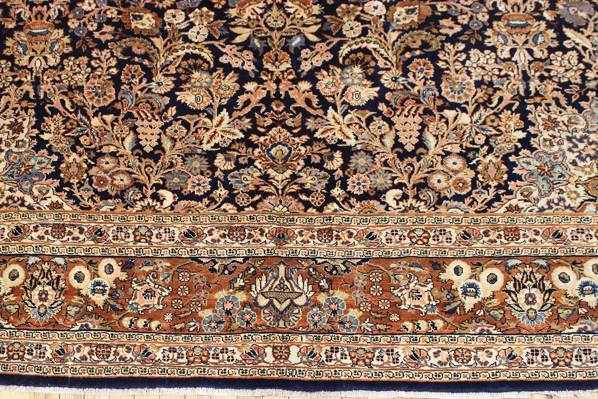 Wool Vintage Persian Kazvin Oriental Rug, in Room Size with Flowers and Soft Tones For Sale