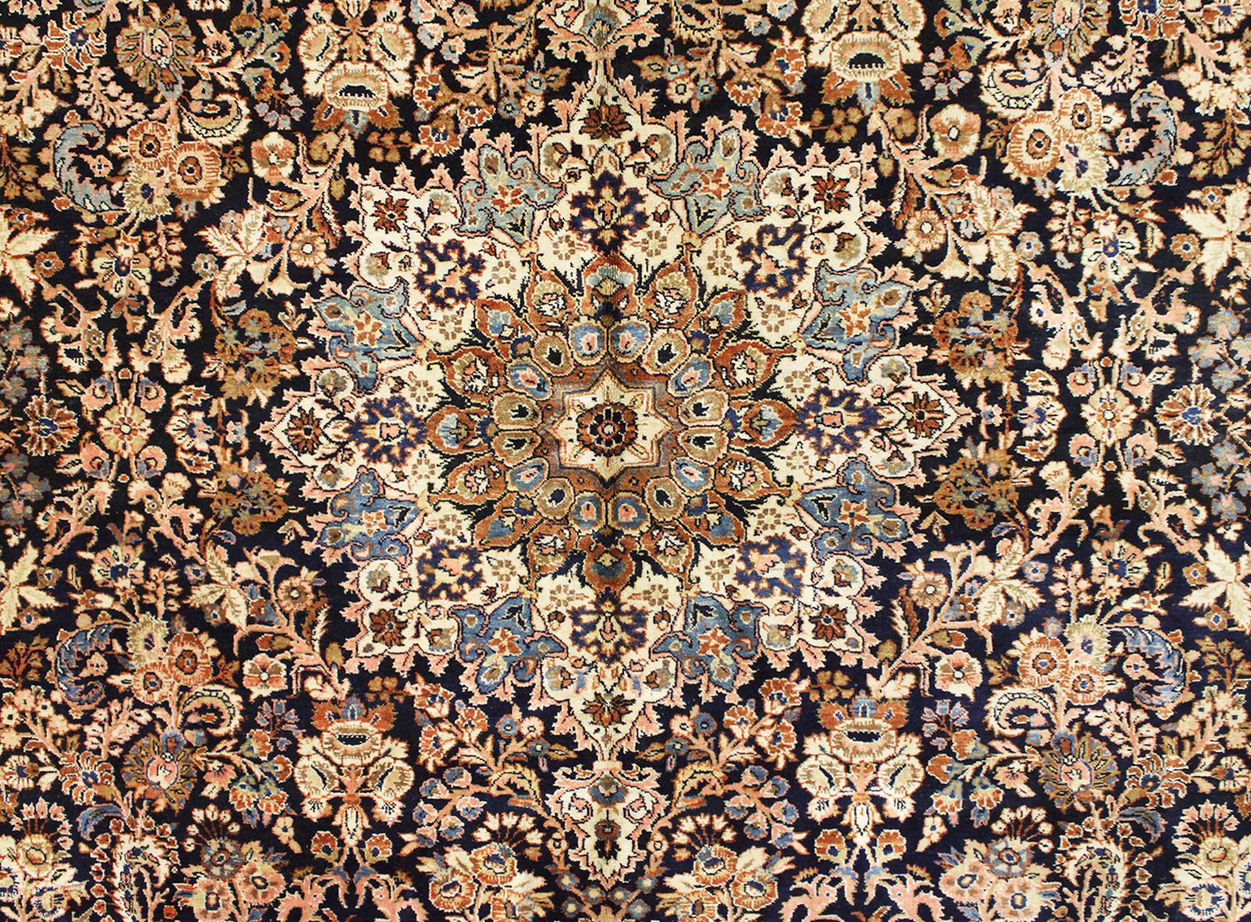 Vintage Persian Kazvin Oriental Rug, in Room Size with Flowers and Soft Tones For Sale 1