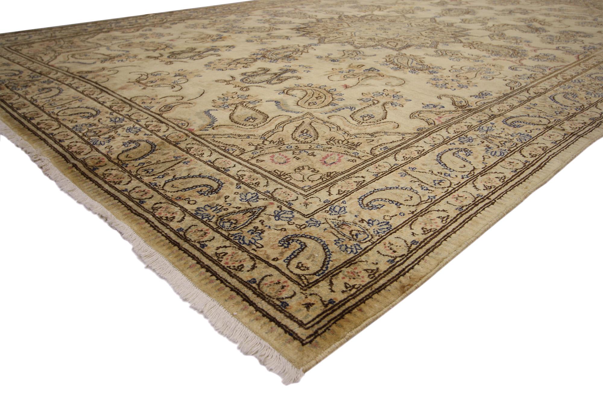 75293 Vintage Persian Kerman Rug, 08'00 X 11'09. Antique-washed Persian Kerman rugs are a type of Persian rug that has undergone a washing process to soften the colors and create a faded, antique look. The intention is to mimic the appearance of