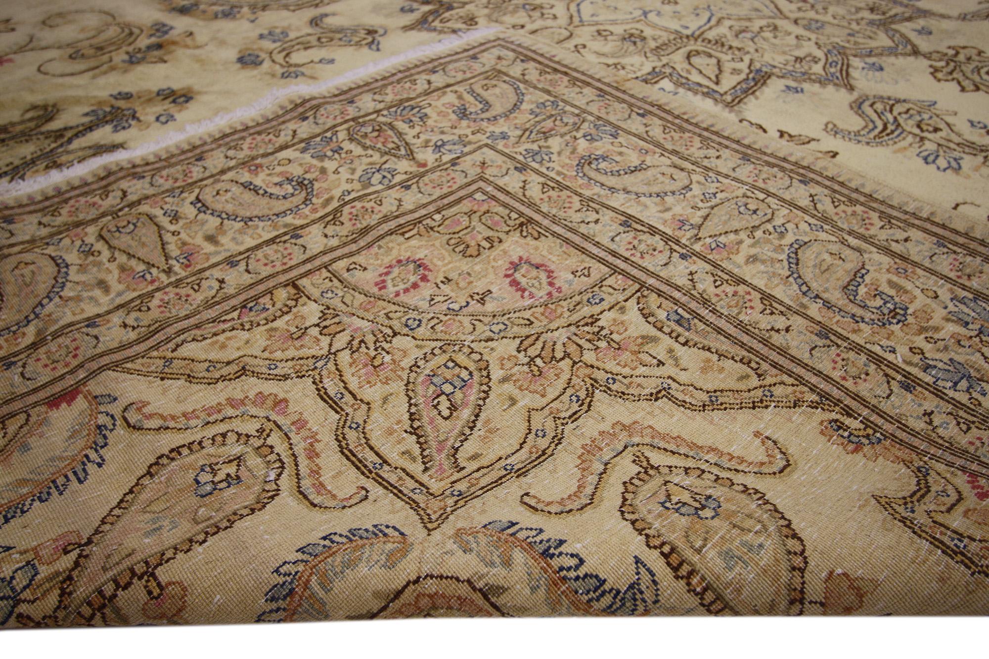 Hand-Knotted Vintage Persian Kerman Carpet For Sale