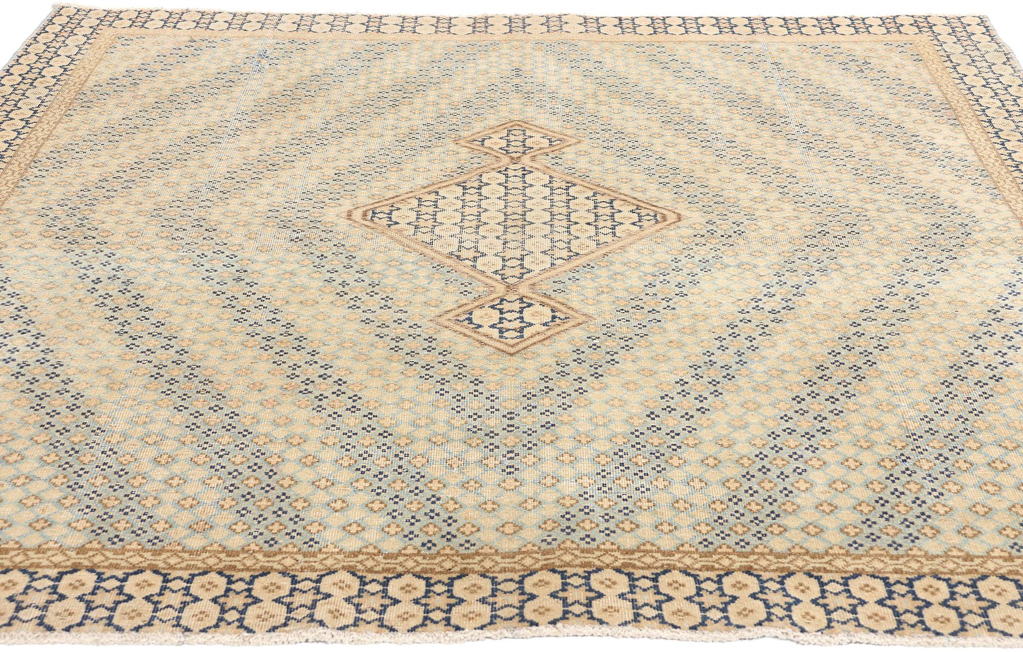 Vintage Persian Kerman Carpet In Distressed Condition For Sale In Dallas, TX