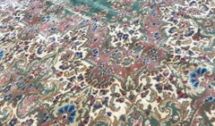 Traditional Handwoven Vintage Persian Kerman Green / Ivory