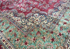 Traditional Handwoven Vintage Persian Kerman Rose / Green