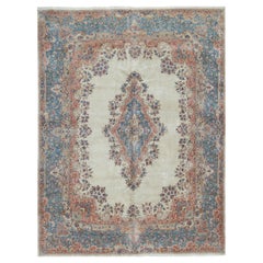 Traditional Handwoven Vintage Persian Kerman Ivory / Blue