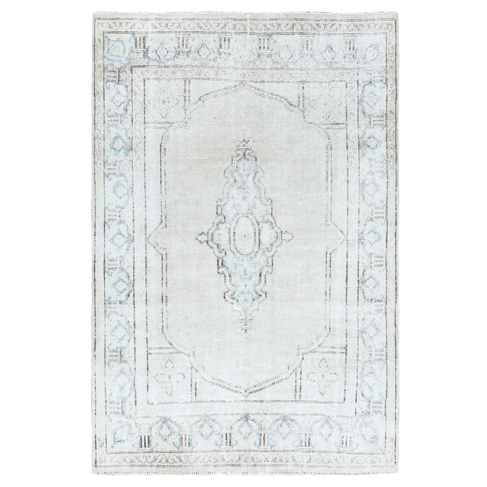 Hot Pink Vintage Persian Tabriz Cropped Thin Pile Hand Knotted Natural