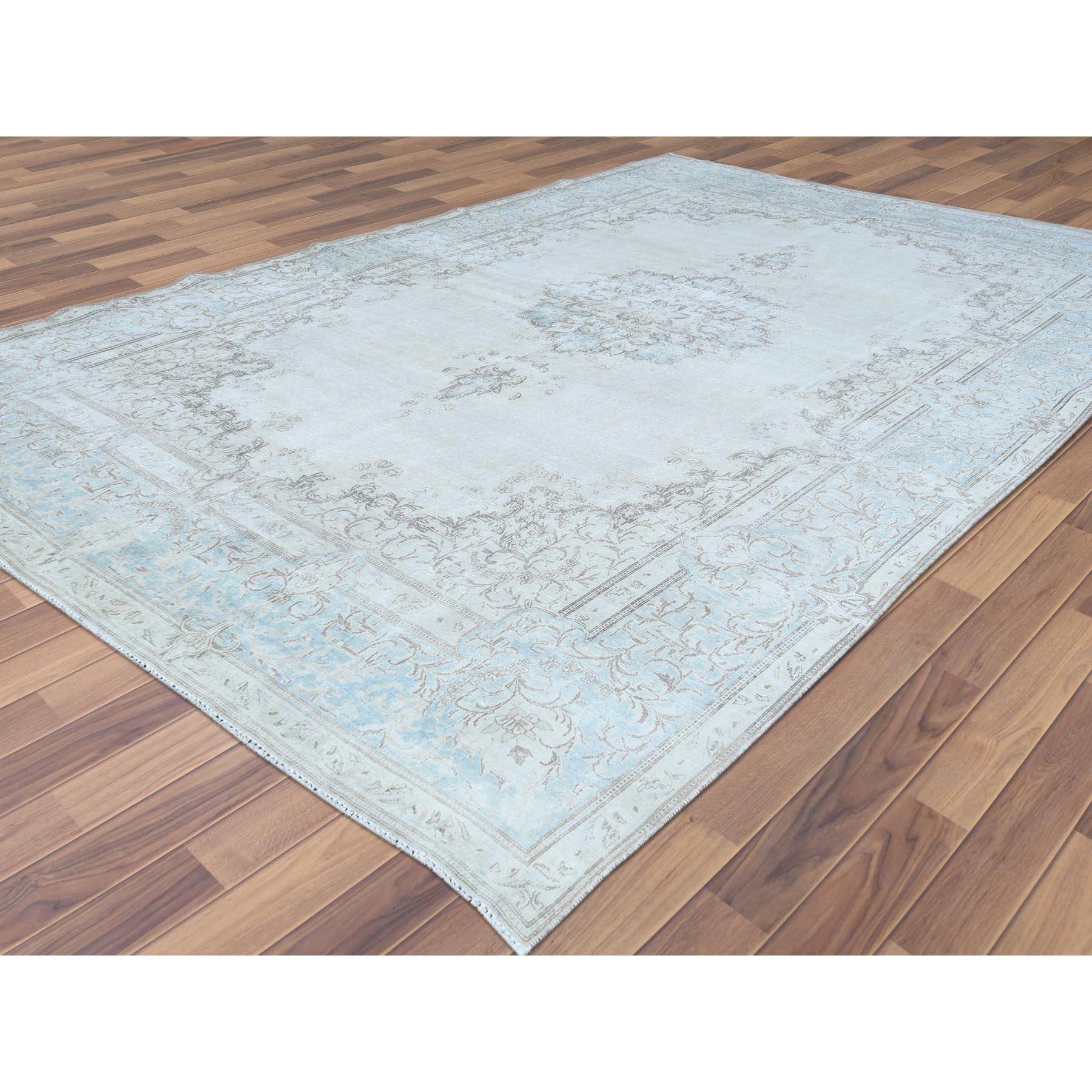 Hand-Knotted Vintage Persian Kerman, Distressed Look, Worn Wool, Sheared Low Hand Knotted Rug For Sale