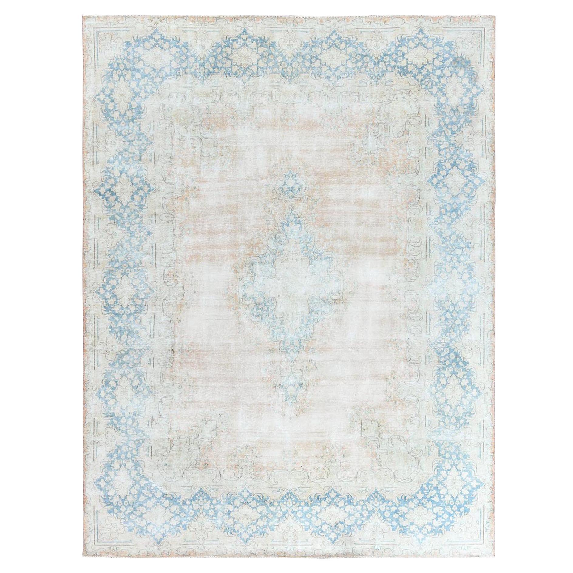 Peach Color, Vintage Persian Kashan, Distressed Look, Sheared Low, Worn