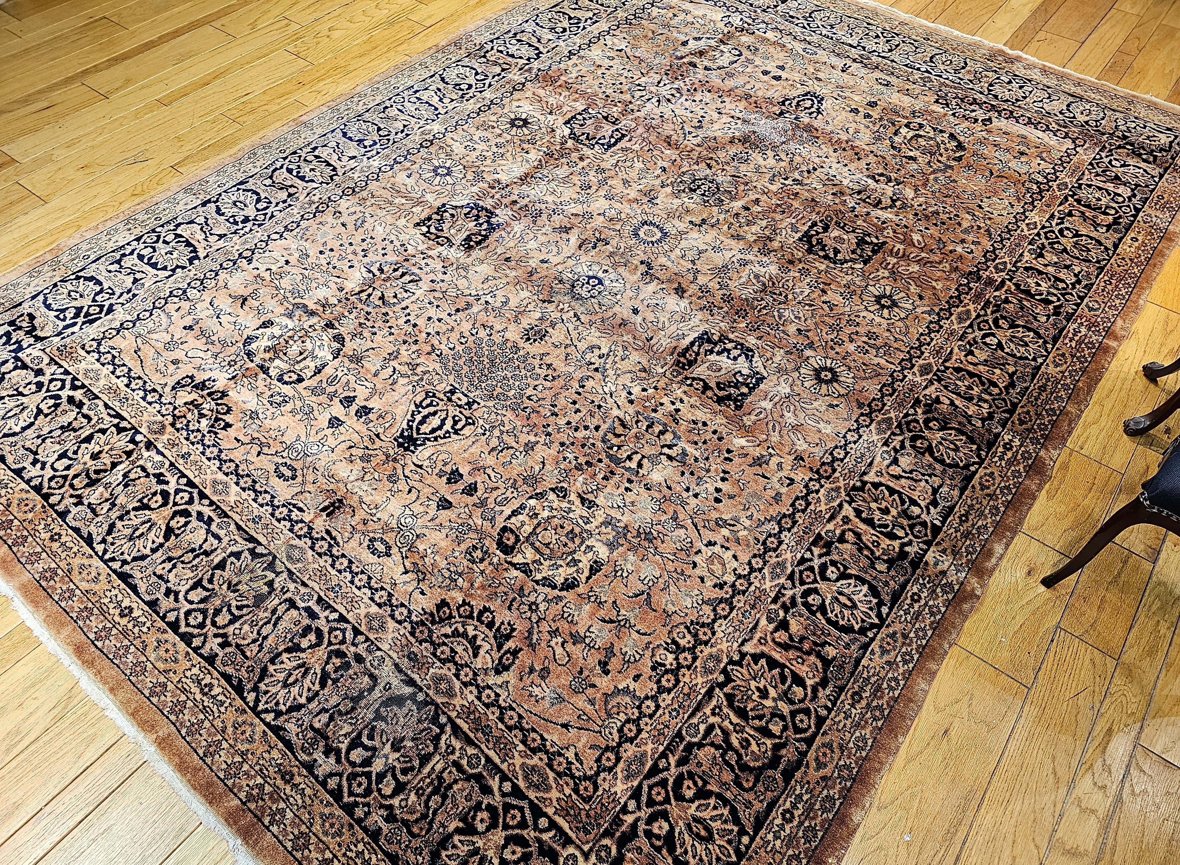 Vintage Persian Kerman in All Over Pattern in Camelhair, Black, Gray, Ivory For Sale 6