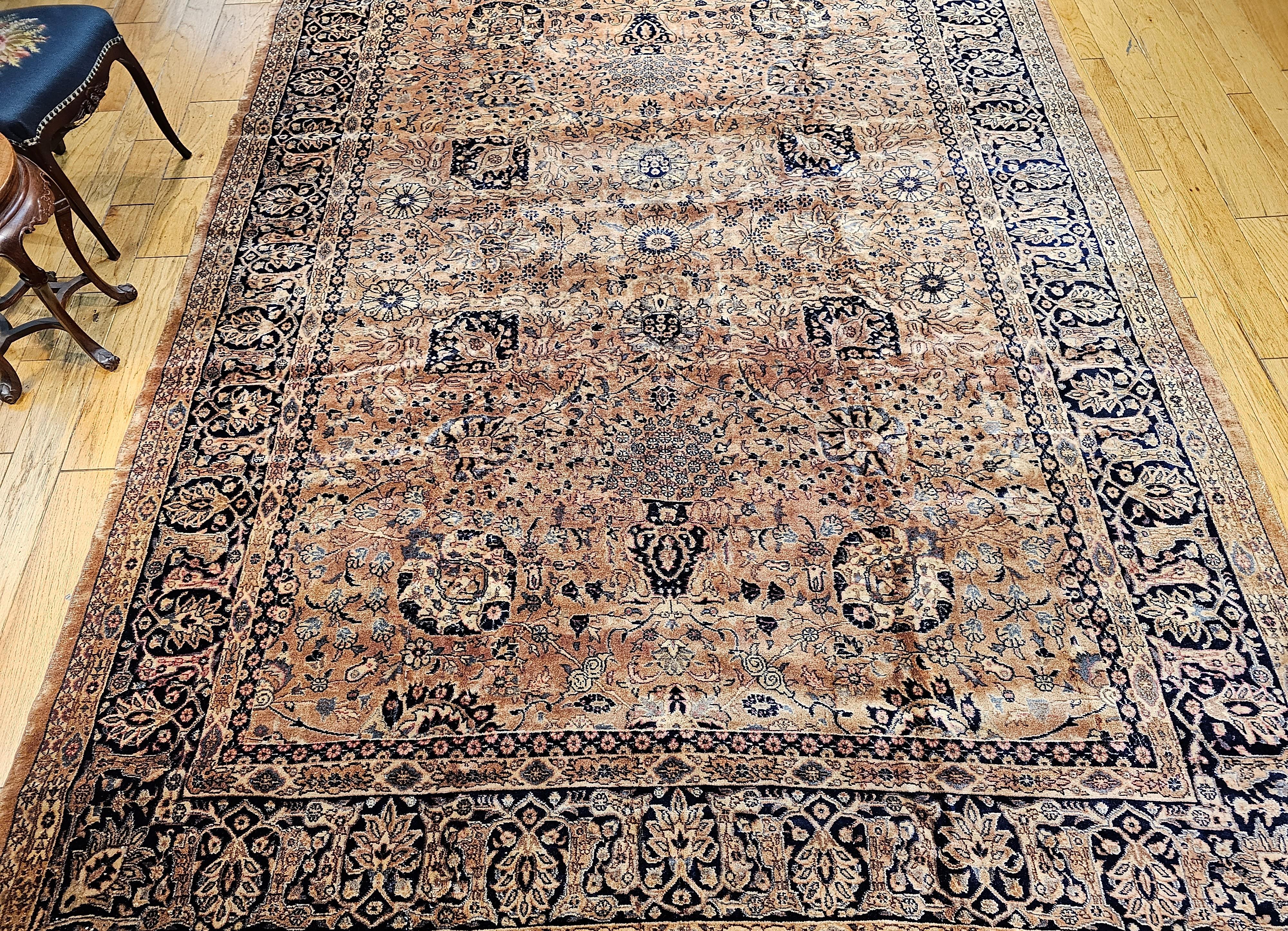 Vintage Persian Kerman in All Over Pattern in Camelhair, Black, Gray, Ivory For Sale 4