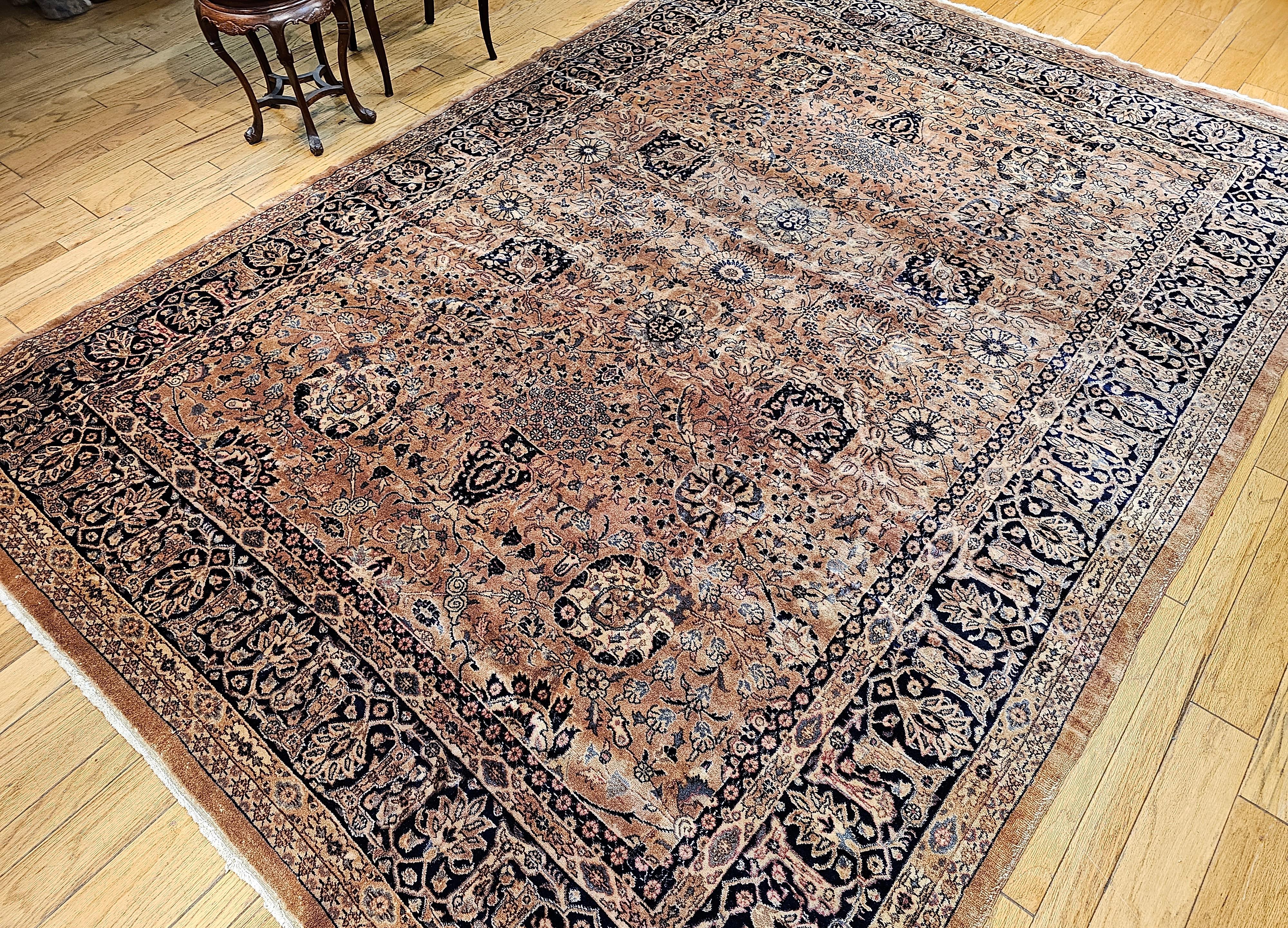 Vintage Persian Kerman in All Over Pattern in Camelhair, Black, Gray, Ivory For Sale 9