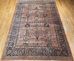 Vintage Persian Kerman in All Over Pattern in Camelhair, Black, Gray, Ivory
