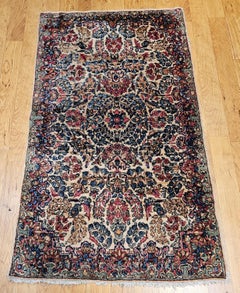 Vintage Persian Kerman Lavar Rug, Handwoven Wool, Floral Design, 1920s