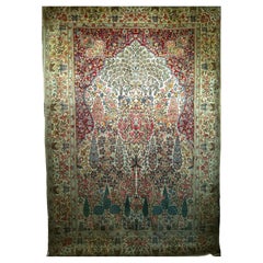Vintage By  Persischer Kerman Lavar in einem Baum des Lebens-Muster in Elfenbein, Rot, Grün