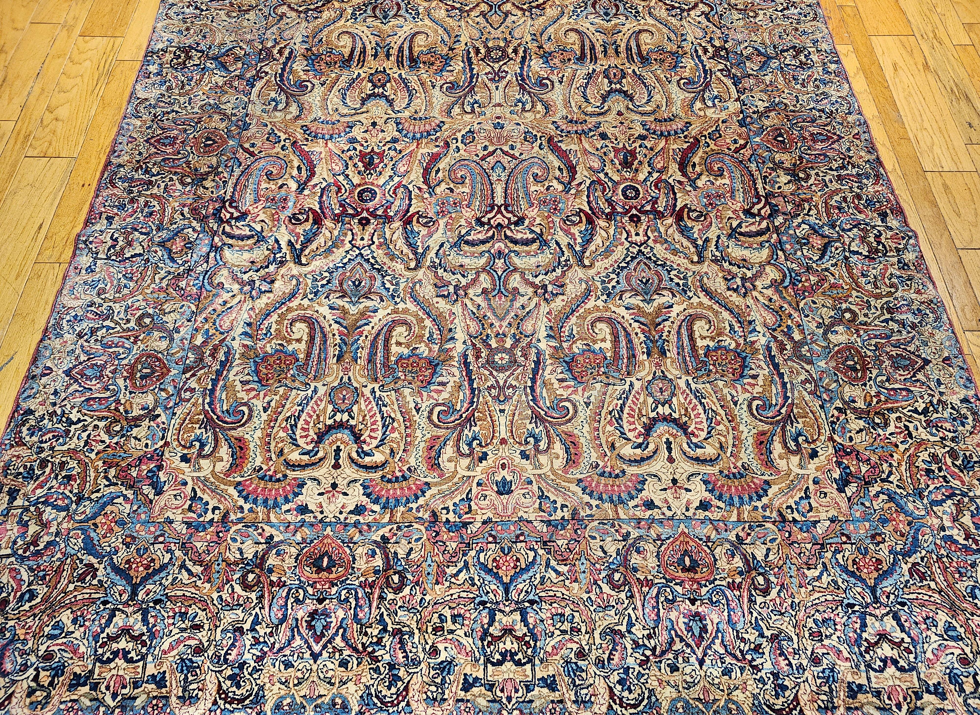 Hand-Knotted Vintage Near Square Size Persian Kerman in an All-Over Pattern For Sale
