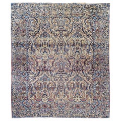 Vintage Persian Kerman Lavar in All-Over Paisley Pattern in Ivory, Blue, Red