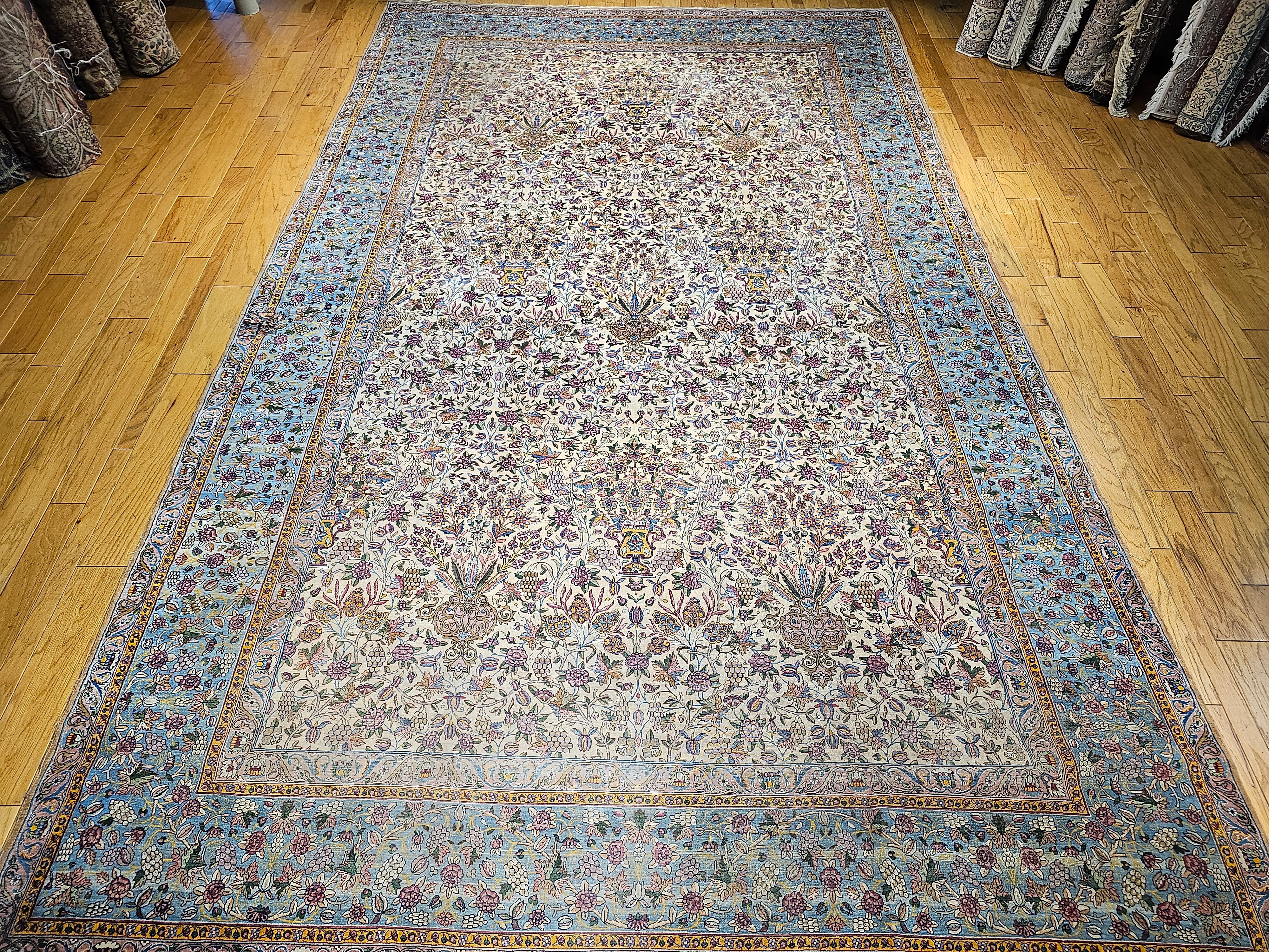 A beautiful mansion or oversized Persian Kerman Lavar carpet from the early 1900s.   The rug is in an 