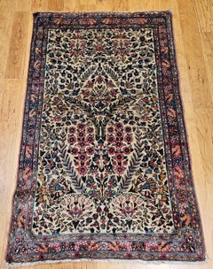 Handwoven Kerman Lavar Rug, Wool & Cotton, Floral Design, 1900s
