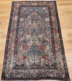 Antique Persian Kerman Lavar Rug, Tree of Life Design, Wool, 1900s