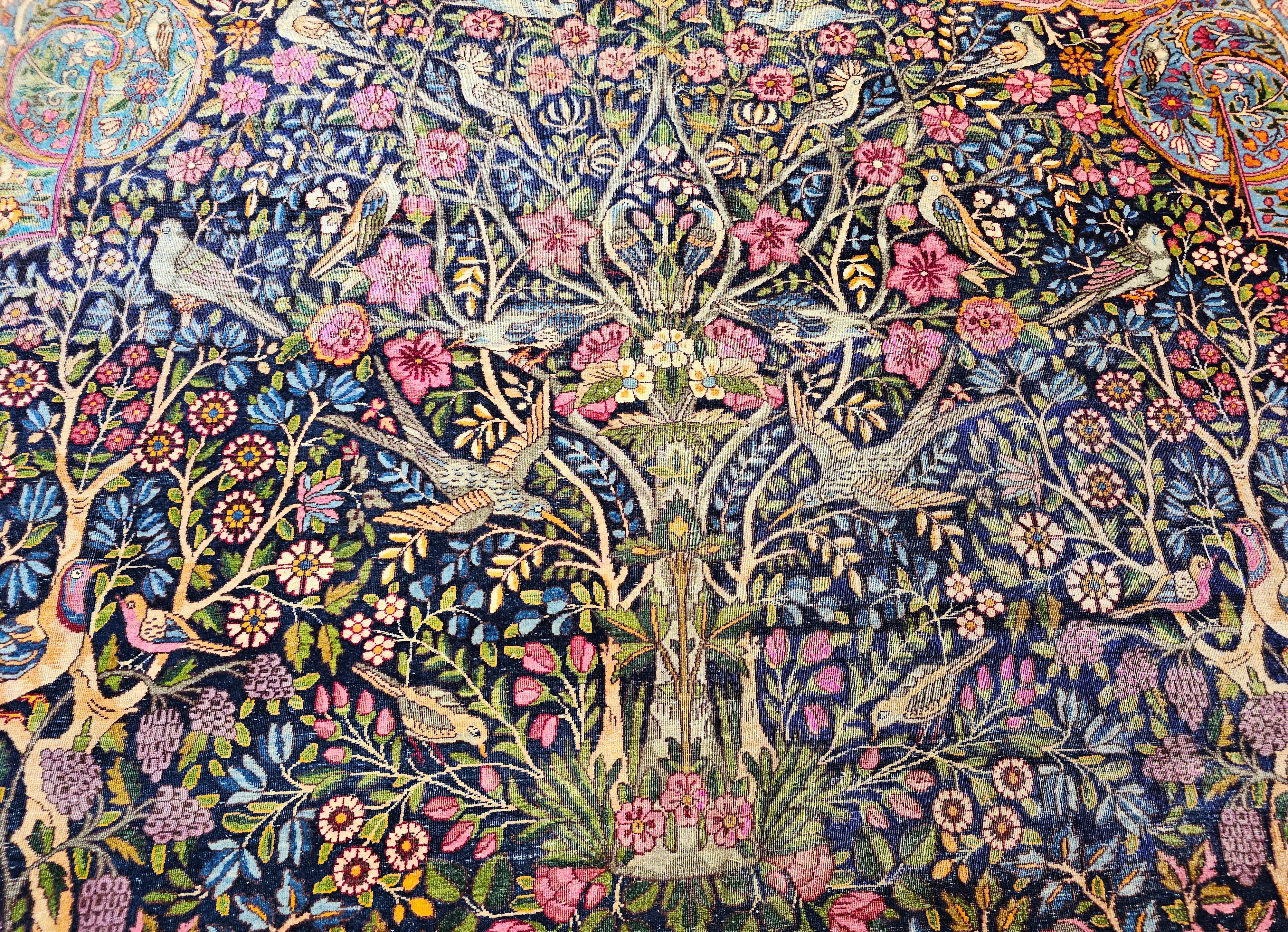 Persischer Kerman Lavar-Baum des Lebens, Vintage in Marineblau, Türkis, Lavendel, Grün im Angebot 4