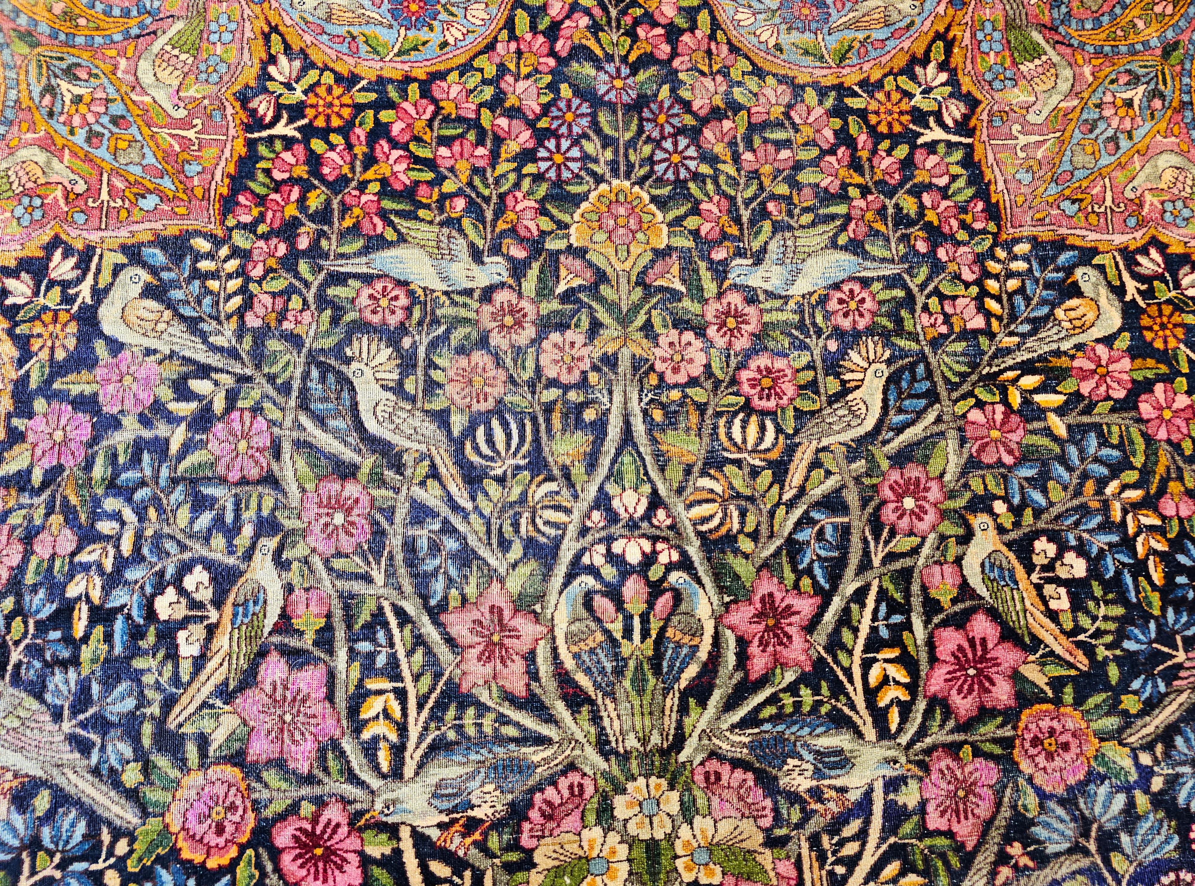Persischer Kerman Lavar-Baum des Lebens, Vintage in Marineblau, Türkis, Lavendel, Grün im Angebot 5
