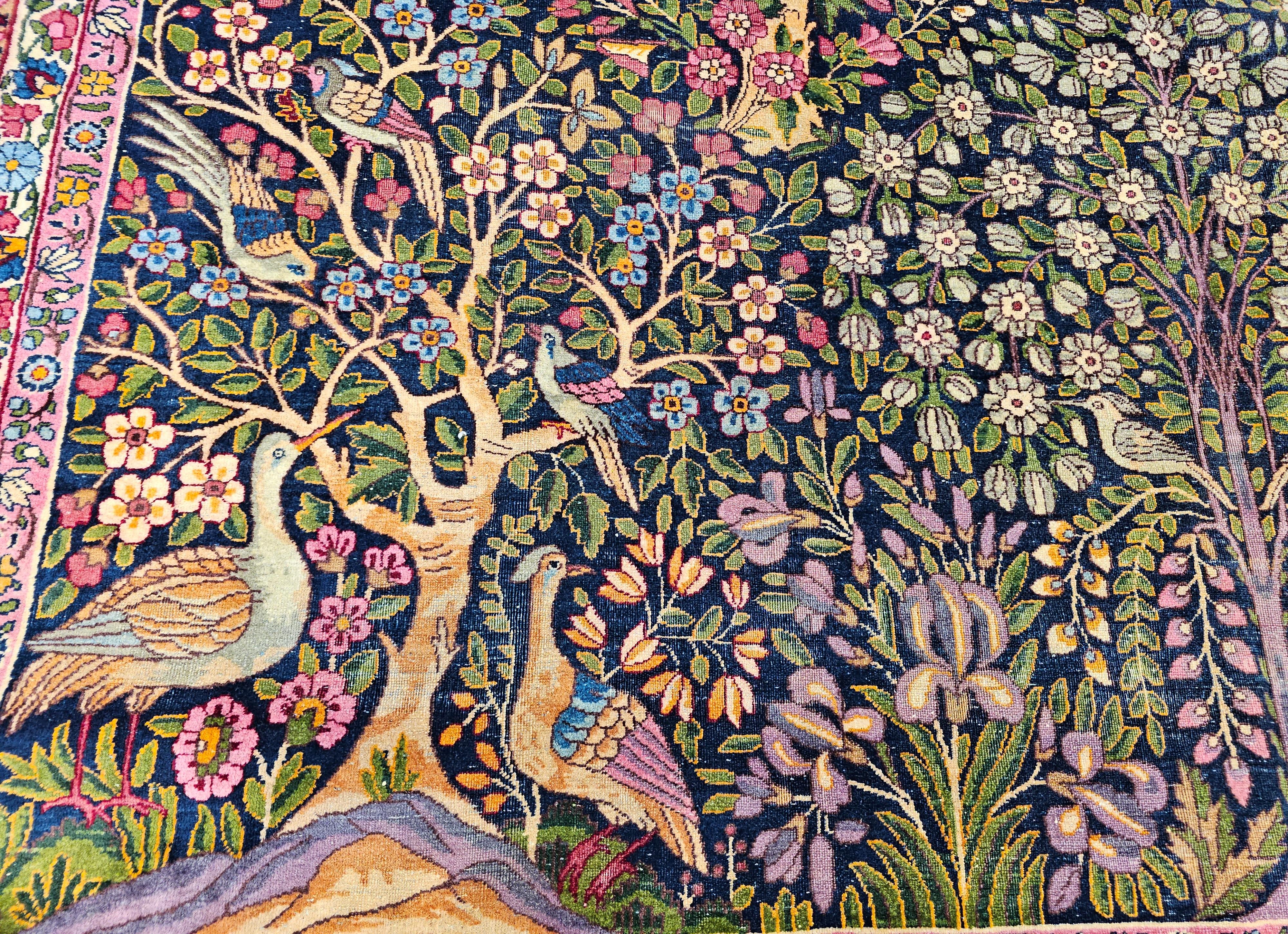 Persischer Kerman Lavar-Baum des Lebens, Vintage in Marineblau, Türkis, Lavendel, Grün im Angebot 1