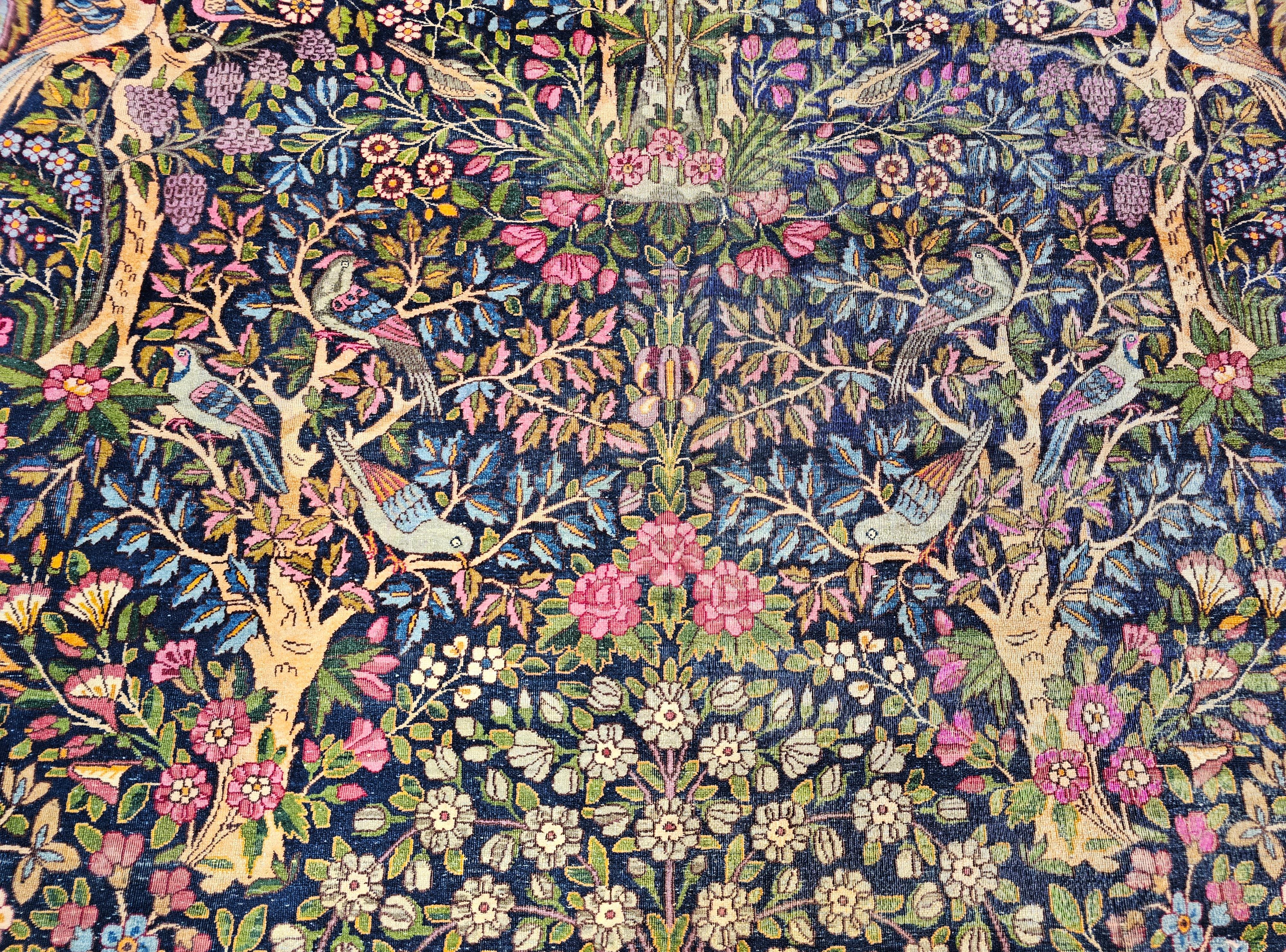 Persischer Kerman Lavar-Baum des Lebens, Vintage in Marineblau, Türkis, Lavendel, Grün im Angebot 3