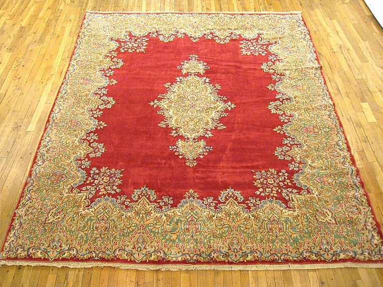 Vintage Persian Kerman Oriental Rug, Room Size, with a Central