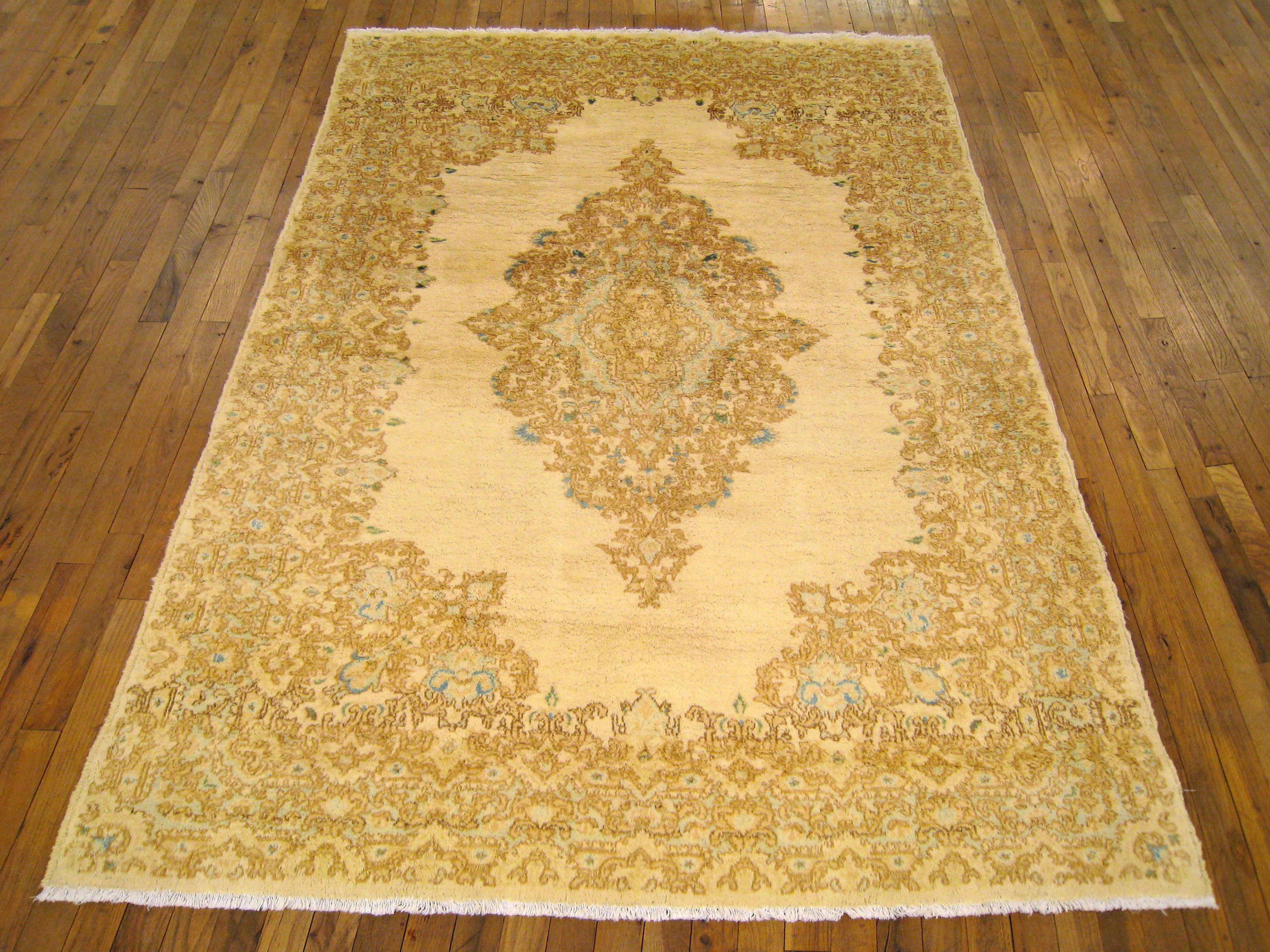 Hand-Knotted Vintage Persian Kerman Oriental Rug, Room Size, with a Central Medallion For Sale