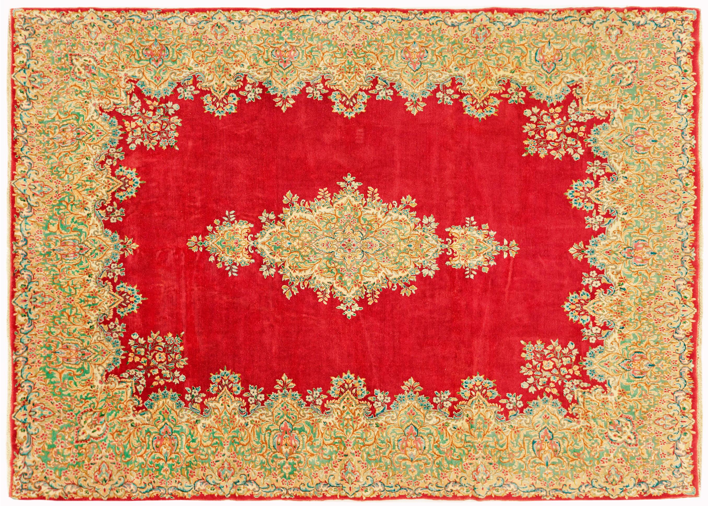 Persischer Kerman- orientalischer Vintage-Teppich, Zimmergröße, mit zentralem Medaillon