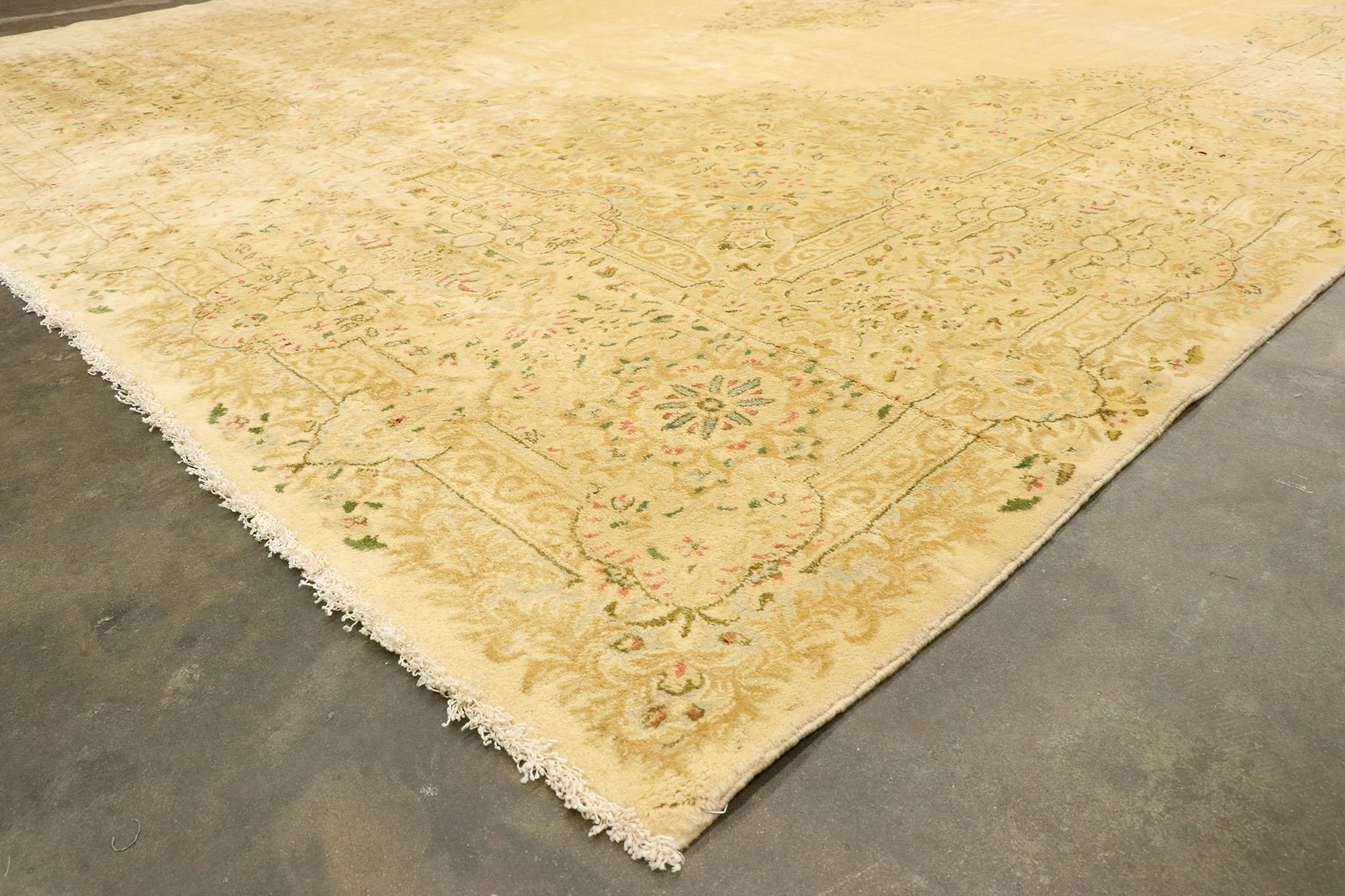 20th Century Vintage Persian Kerman Palace Rug with European Country Cottage Style For Sale
