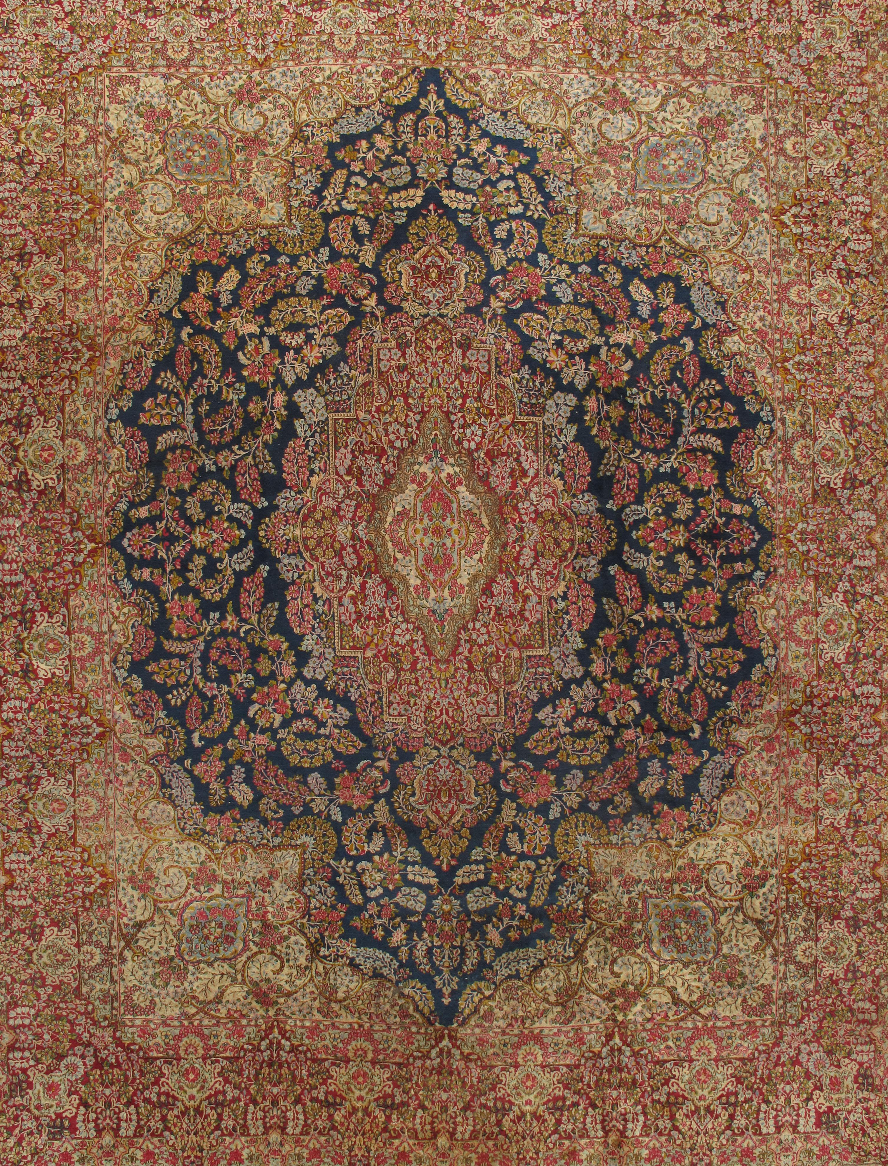 Hand-Woven Vintage Persian Kerman Rug Carpet, circa 1920, 9'7 x 12'7 For Sale