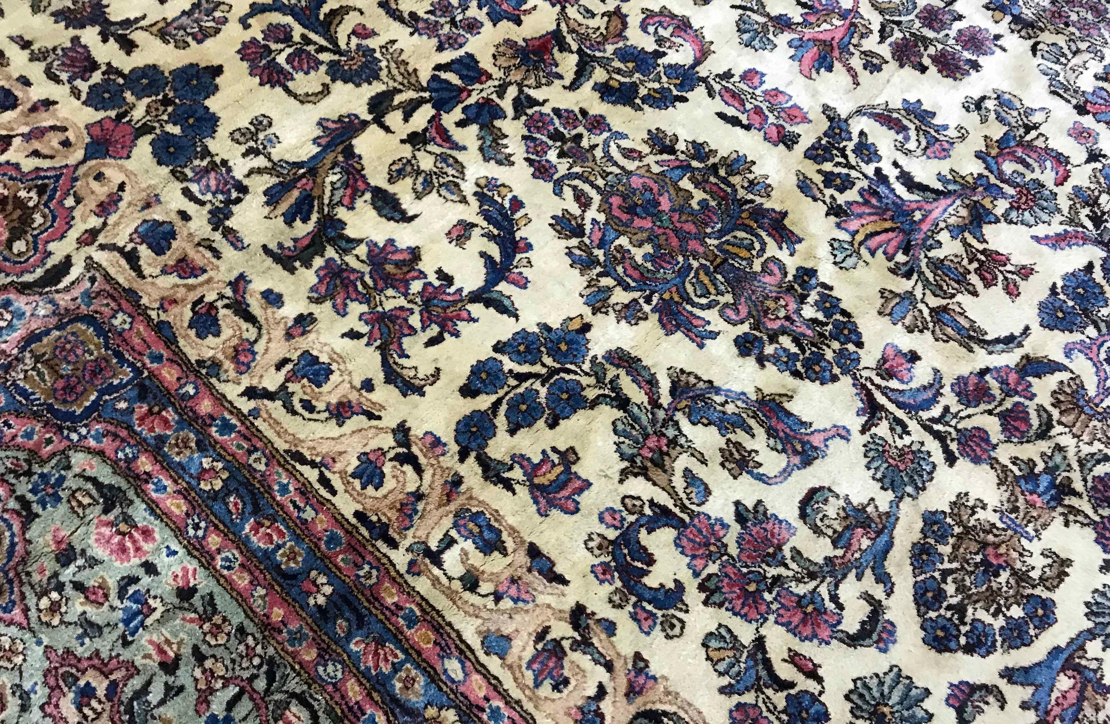 Kirman Vintage Persian Kerman Rug, circa 1940 12' x 19'. For Sale