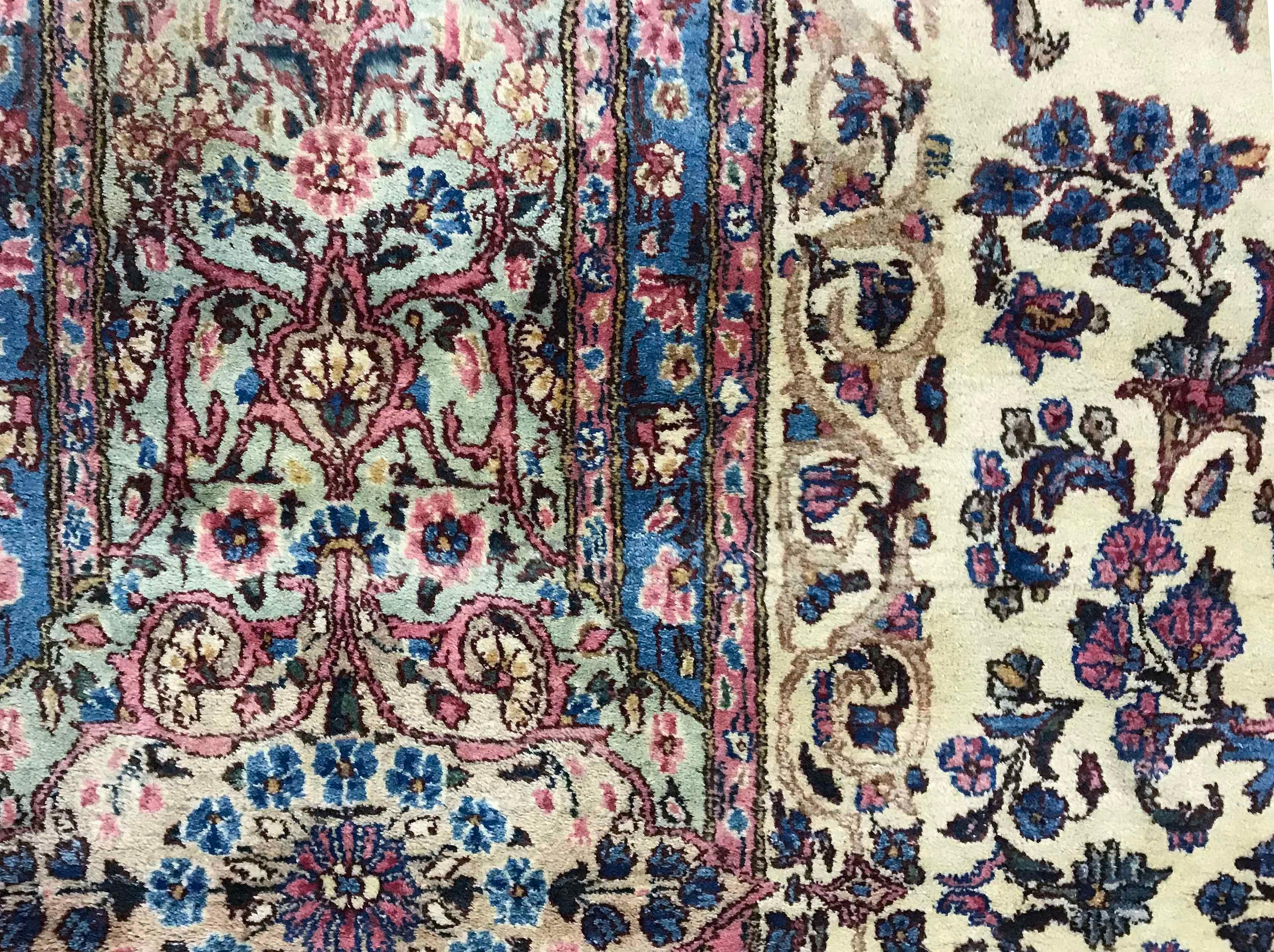 Hand-Woven Vintage Persian Kerman Rug, circa 1940 12' x 19'. For Sale