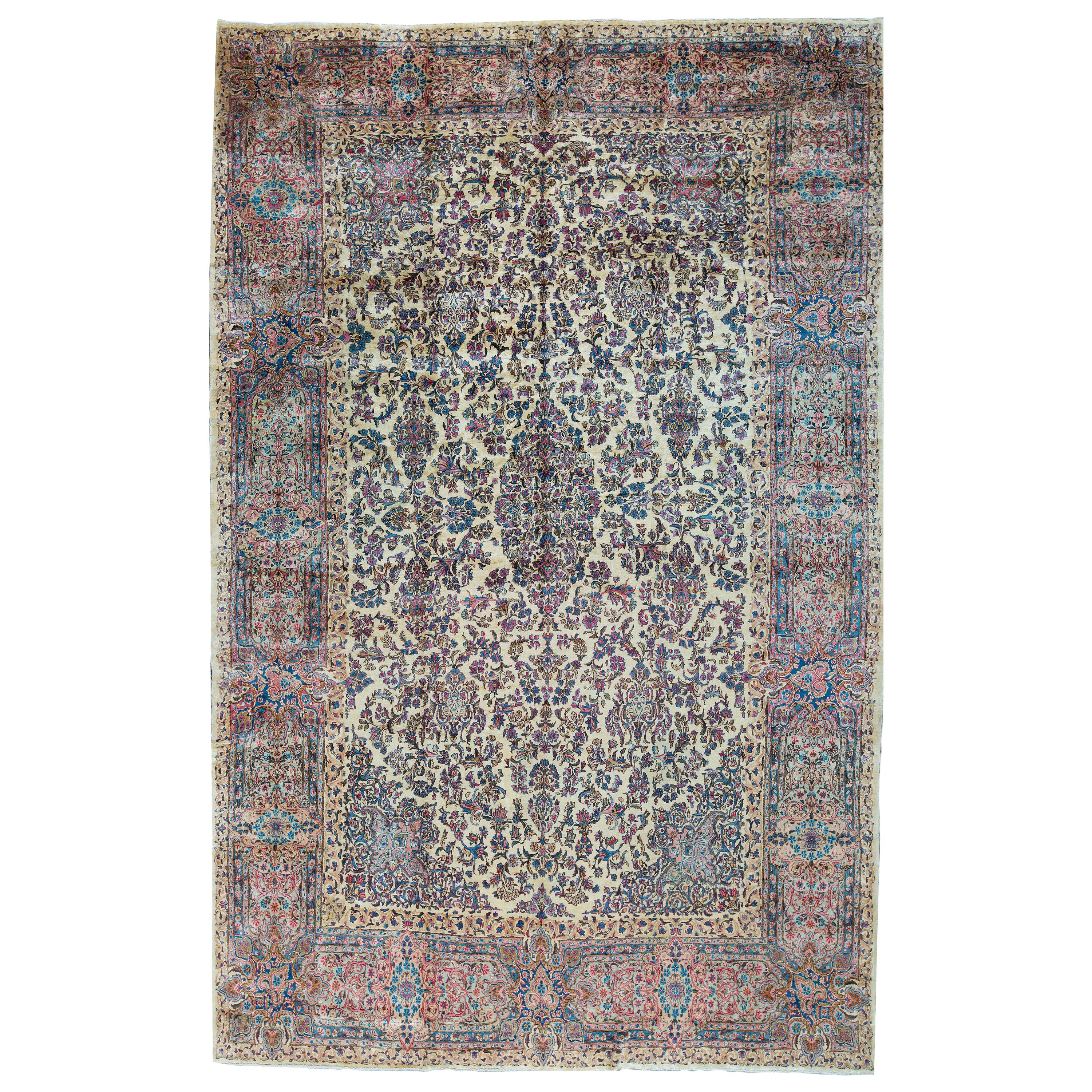 Vintage Persian Kerman Rug, circa 1940 12' x 19'. For Sale