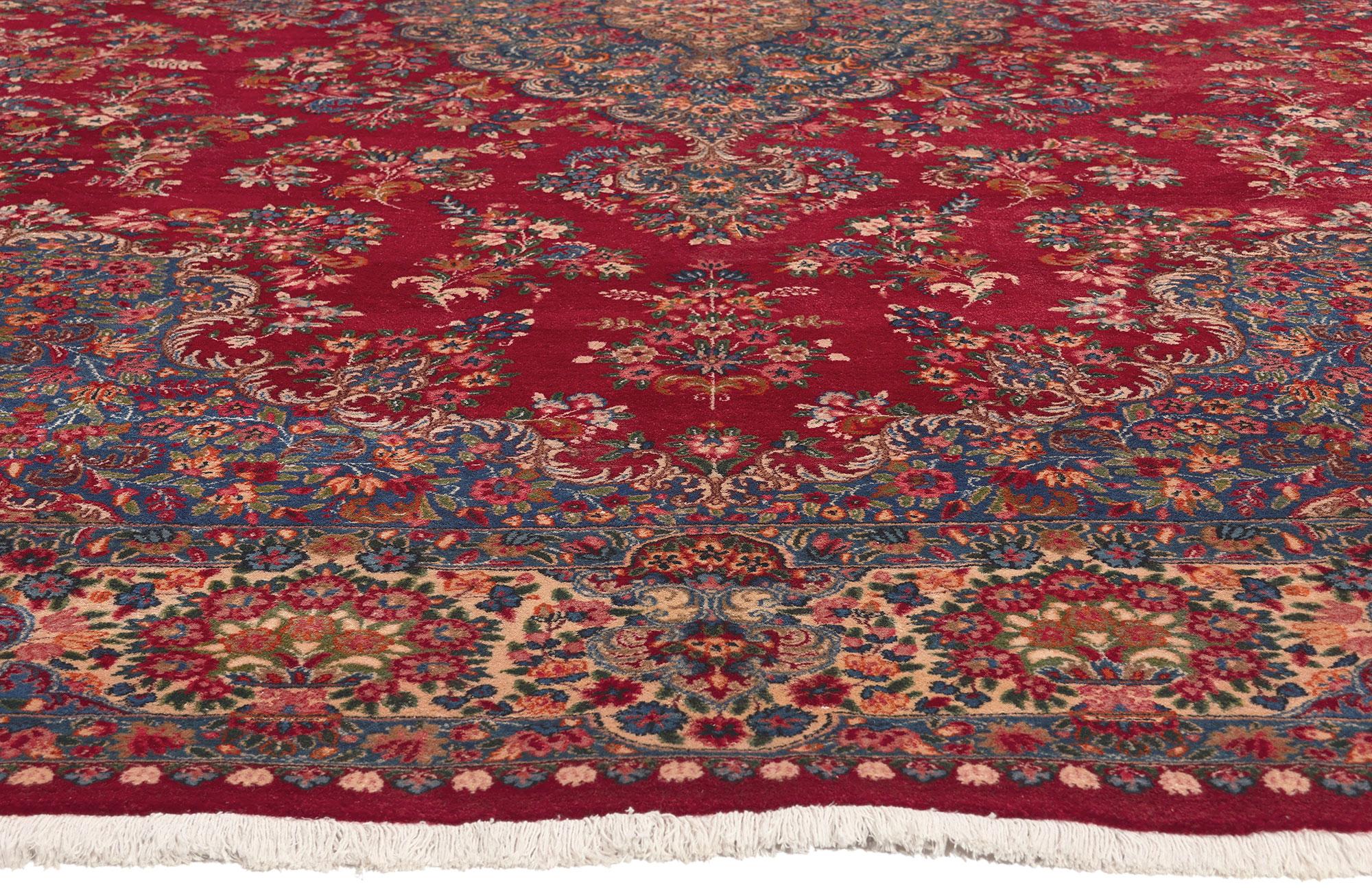 Vintage Persian Kerman Rug, Classic Elegance Meets Regal Charm In Good Condition For Sale In Dallas, TX