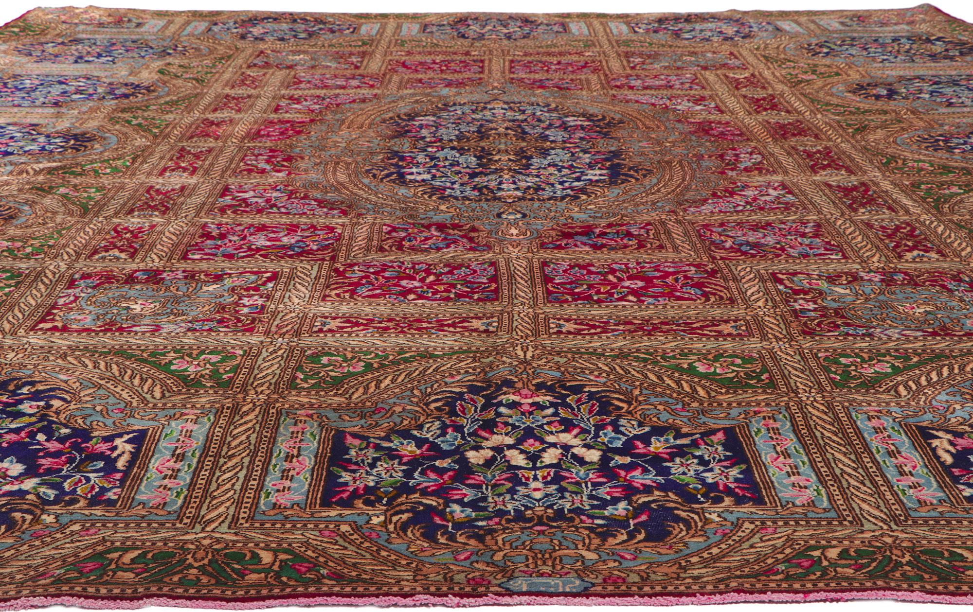 20th Century Vintage Persian Kerman Rug Hotel Lobby Size Carpet Decadent French Style For Sale