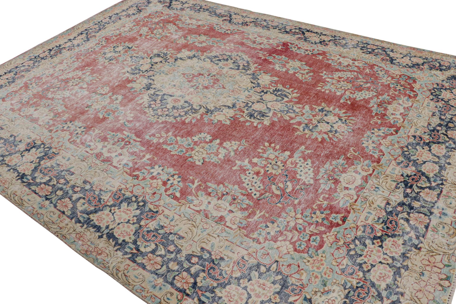 Hand knotted in wool, a 10x12 Persian Kerman rug circa 1970-1980 - latest to join Rug & Kilim’s vintage selections.

On the Design:

The rug enjoys an antique wash that gives it the distressed shabby-chic look while still being a young piece in