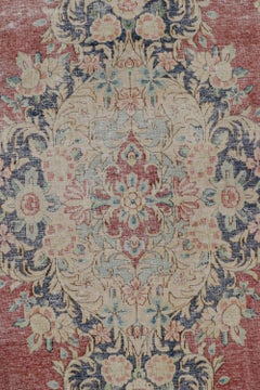 Vintage Persian Kerman rug in Red, Blue and Beige Floral Patterns by Rug & Kilim
