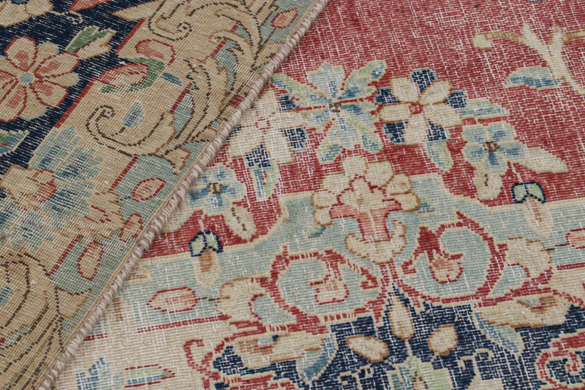 Vintage Persian Kerman rug in Red, Blue and Beige Floral Patterns by Rug & Kilim For Sale 1