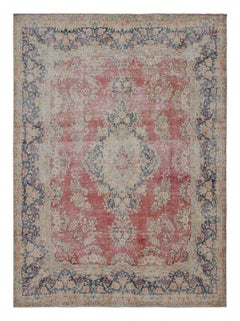 Vintage Persian Kerman rug in Red, Blue and Beige Floral Patterns by Rug & Kilim