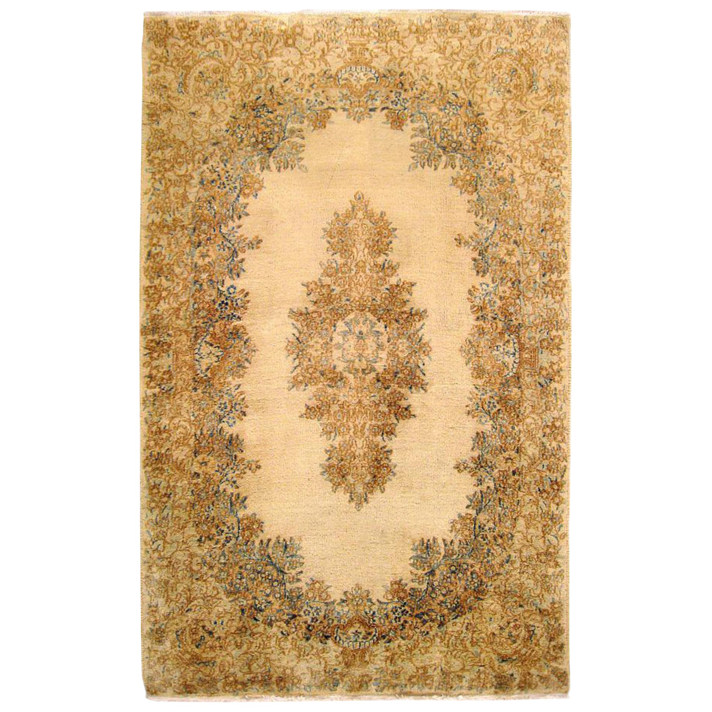 Vintage Persian Kerman Rug, in Small Size, with Soft Colors & Open Ivory Field For Sale