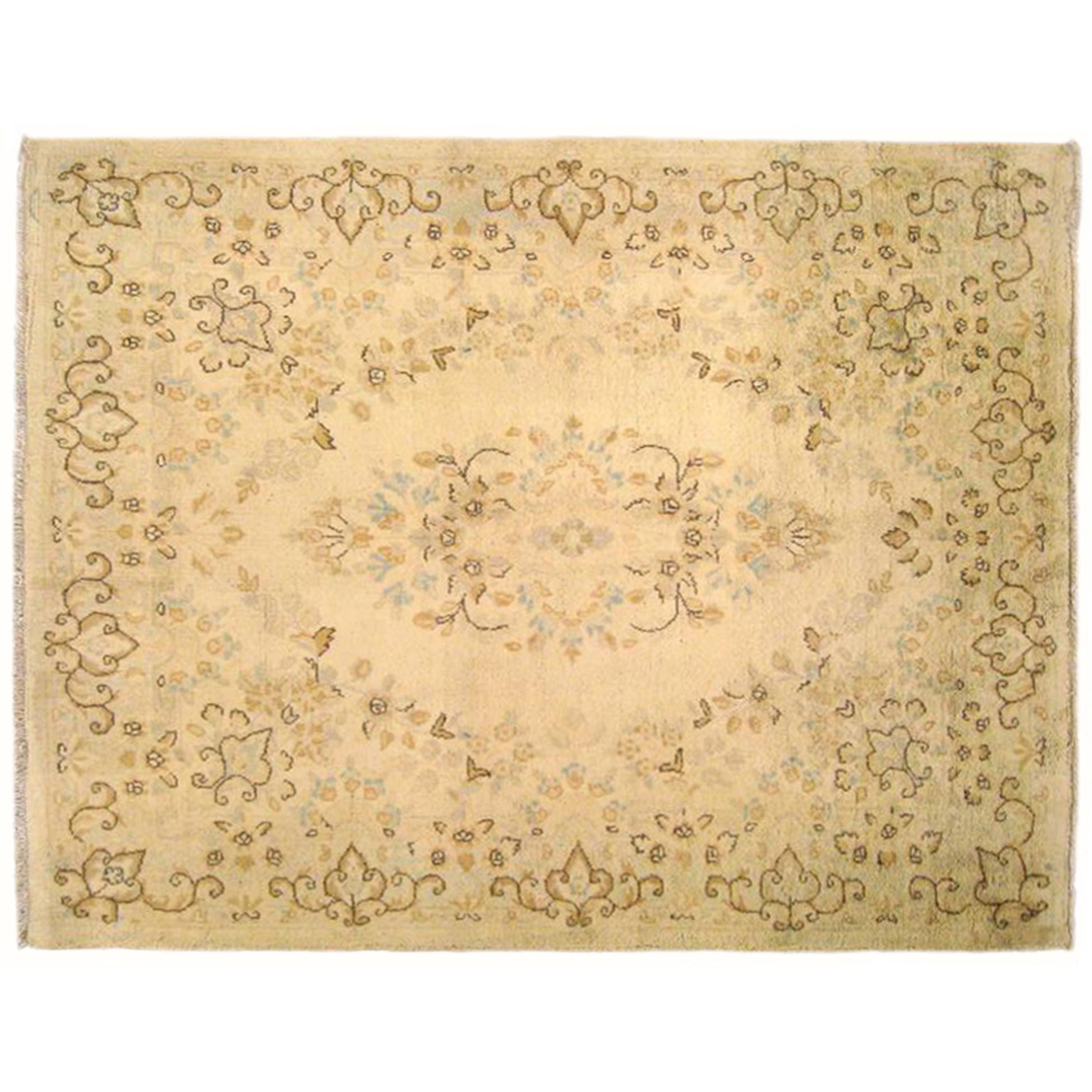 Vintage Persian Kerman Rug in Small Square Size with Ivory Field & Floral Design For Sale