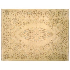 Vintage Persian Kerman Rug in Small Square Size with Ivory Field & Floral Design