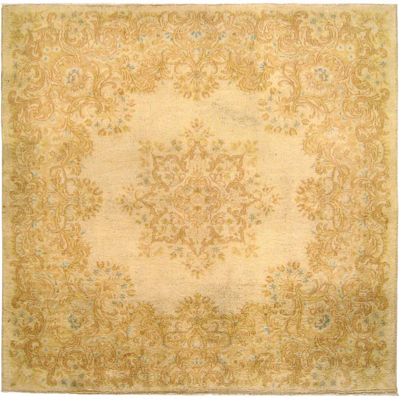 Vintage Persian Kerman Rug, in Small Square Size, with Ivory Field and ...