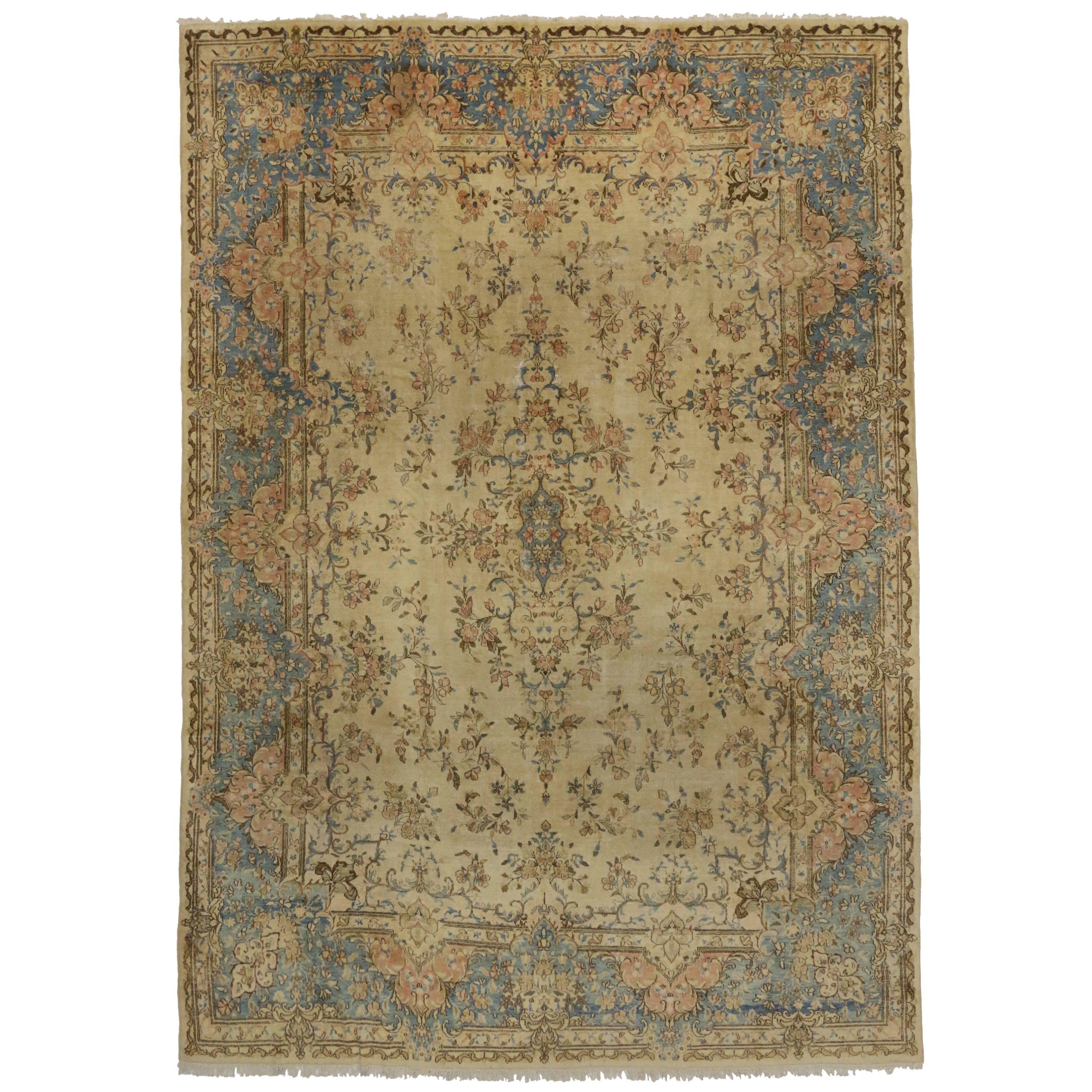 Vintage Aubusson French Provincial Chintz Style Area Rug with Rocaille Design For Sale at 1stDibs