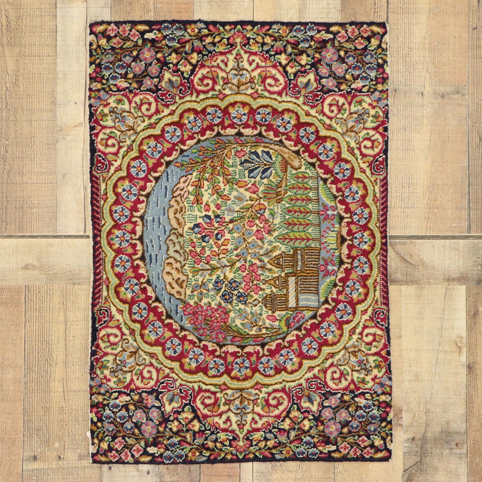 Kirman Vieux tapis persan Kerman graphique en vente