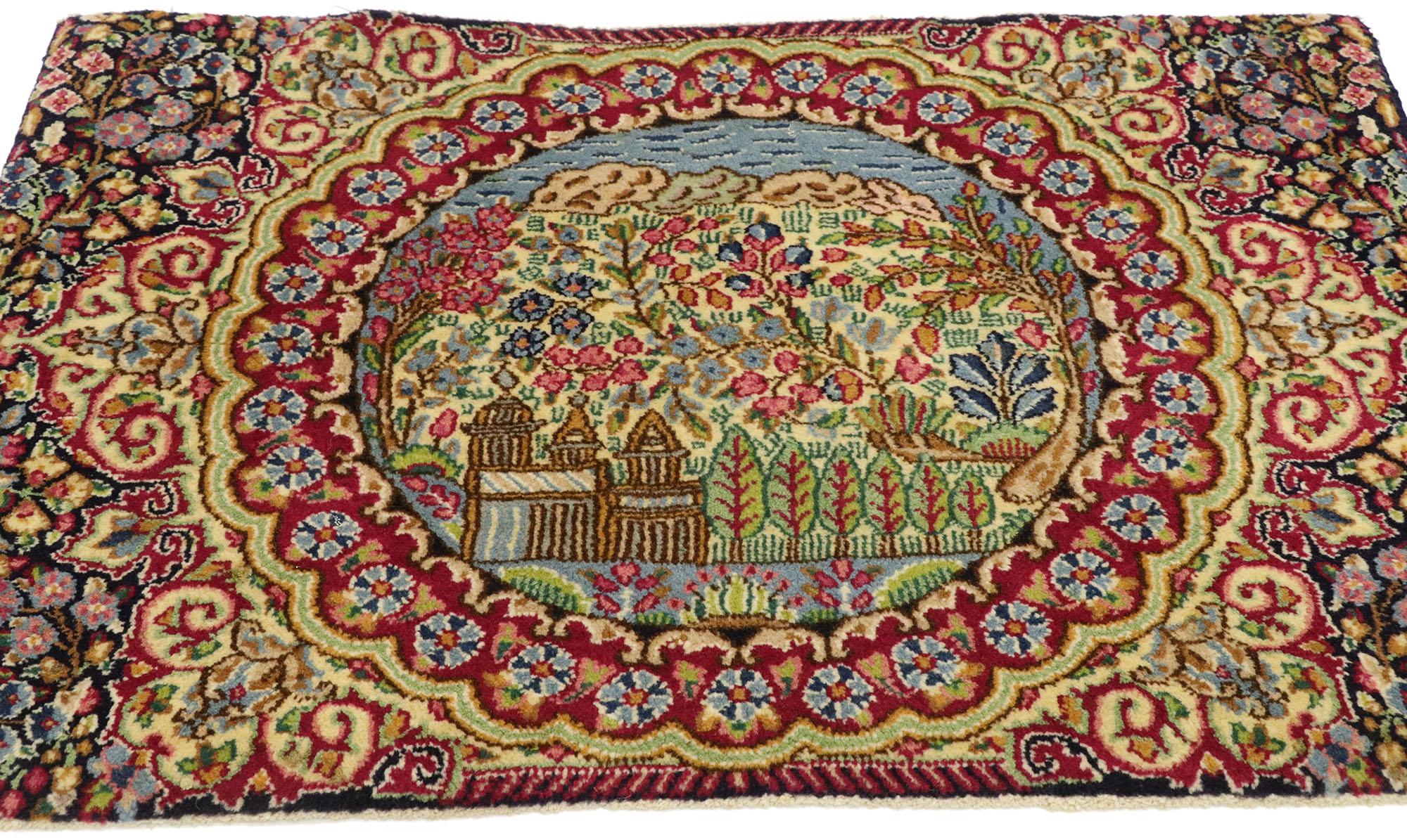 Laine Vieux tapis persan Kerman graphique en vente