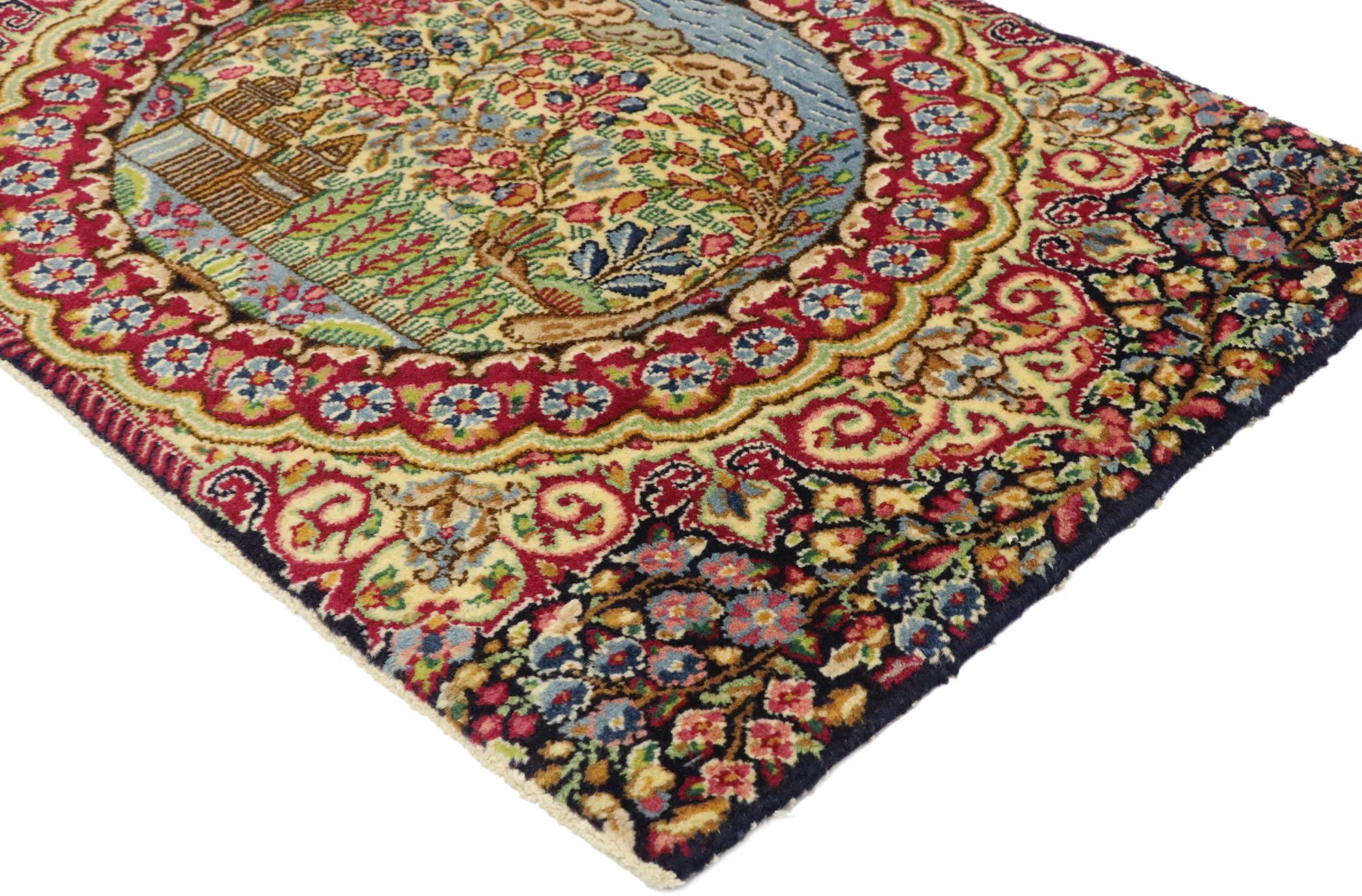 Vieux tapis persan Kerman graphique en vente 1
