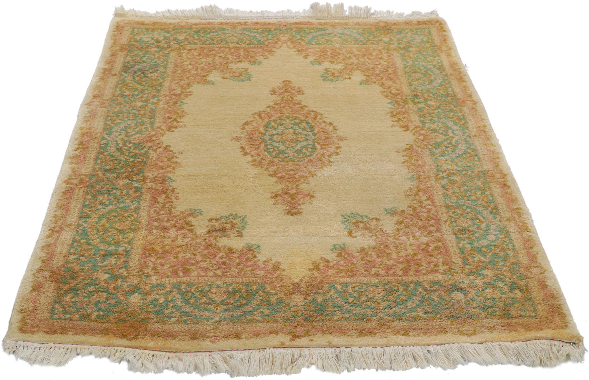 Kirman Vintage Persian Kerman Rug with French Country Cottage Style For Sale